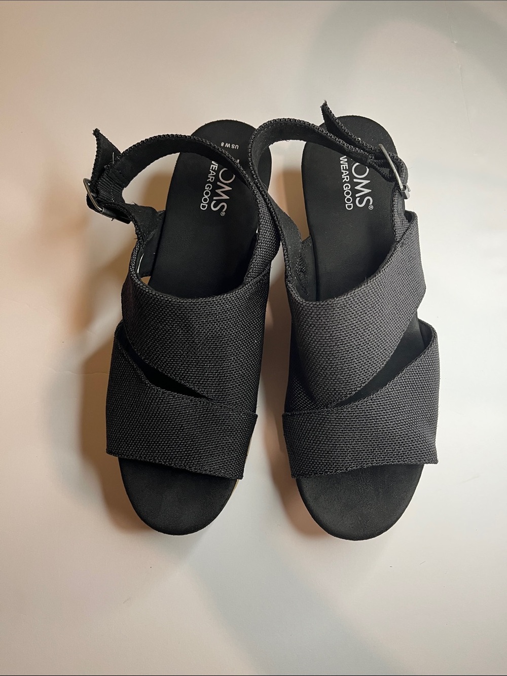 TOMS wear good Black Crisscross Stretch Slingback Sandals